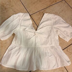 GAP White Peplum V-Neck Puff Sleeve Top